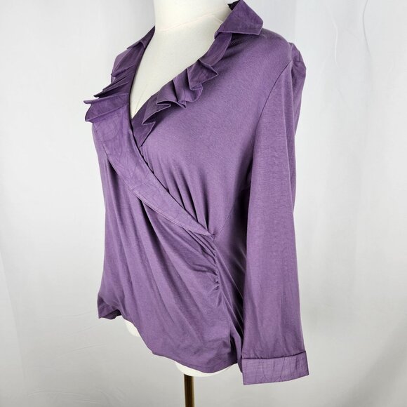 Nic + Zoe Top Medium Purple Ruffled Wrap Long-Sleeve Knit Romantic Stretch - Picture 3 of 9
